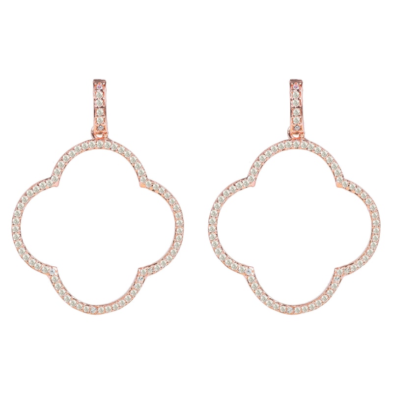 Thumbnail of Open Clover Large Drop Earrings White Cz Rosegold image