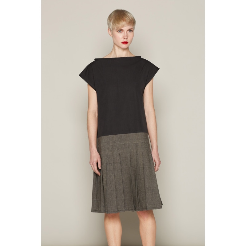 Thumbnail of Pleated Brigit Dress Black & Grey In Organic Cotton image