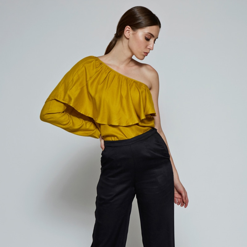 Thumbnail of The Ziba One-Shoulder Blouse In Yellow image