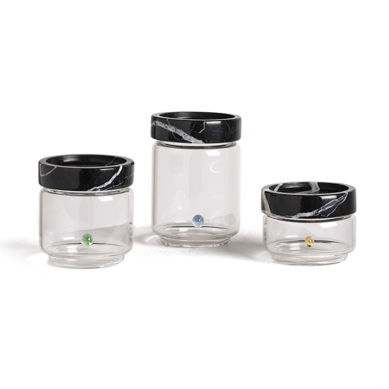 Thumbnail of Three Stackable Marble Glass Containers - Black image