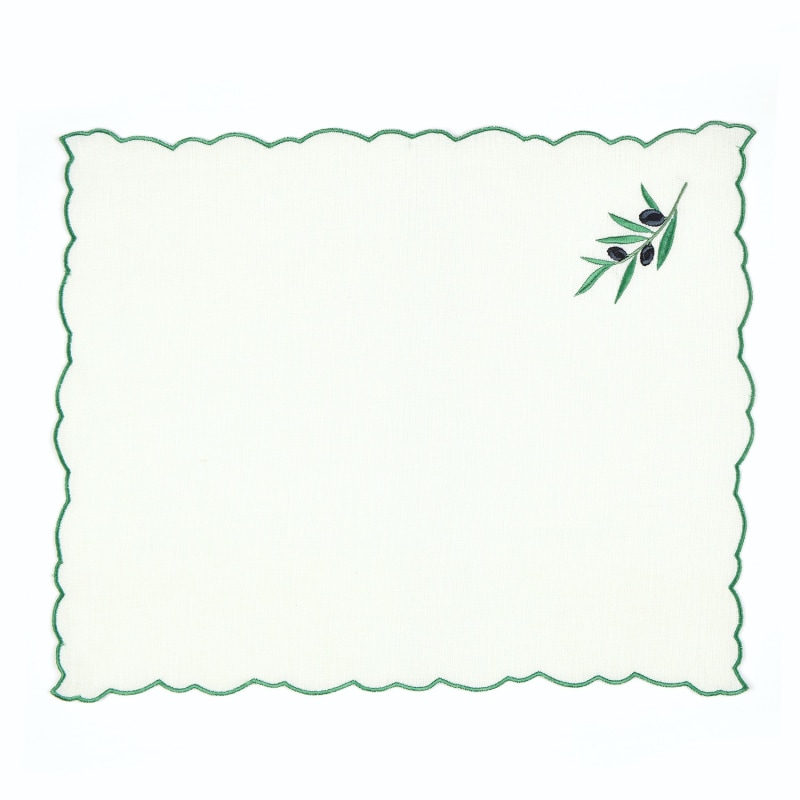 Thumbnail of Olive Embroidery Linen Placemat Set of 2 image