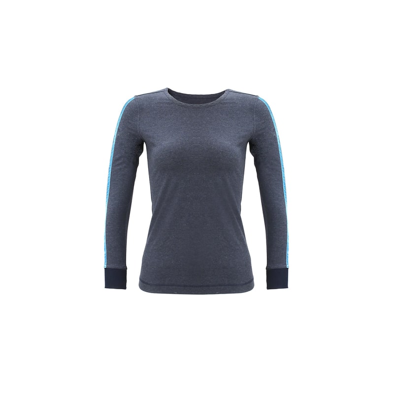 Women - Long Sleeve Cotton MéLange T-Shirt - Navy Blue - Yvette