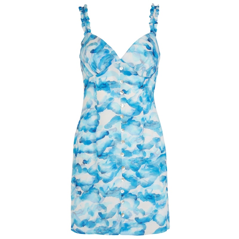 Thumbnail of The Brigitte Button Front Mini Dress In Blue Sky image