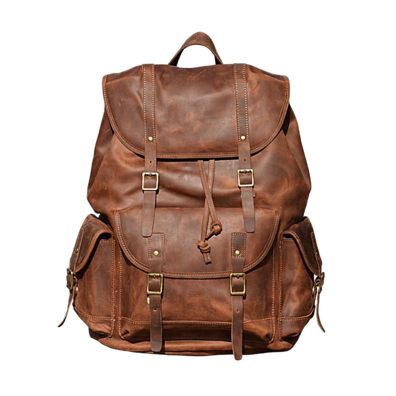 brown leather rucksack