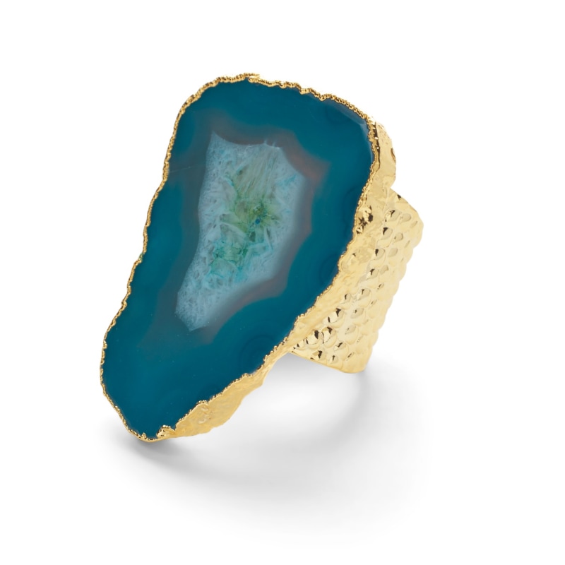 Thumbnail of Ultra Mega Ocean Blue Gemstone Gold Statement Ring image