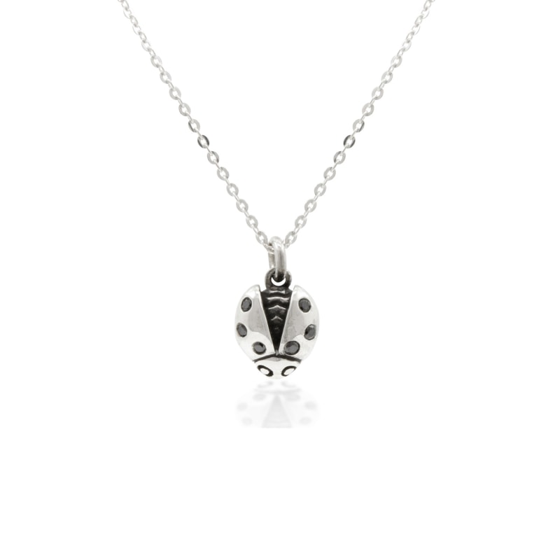 Thumbnail of Ladybird Black Diamond Necklace – Silver - Wings Open image