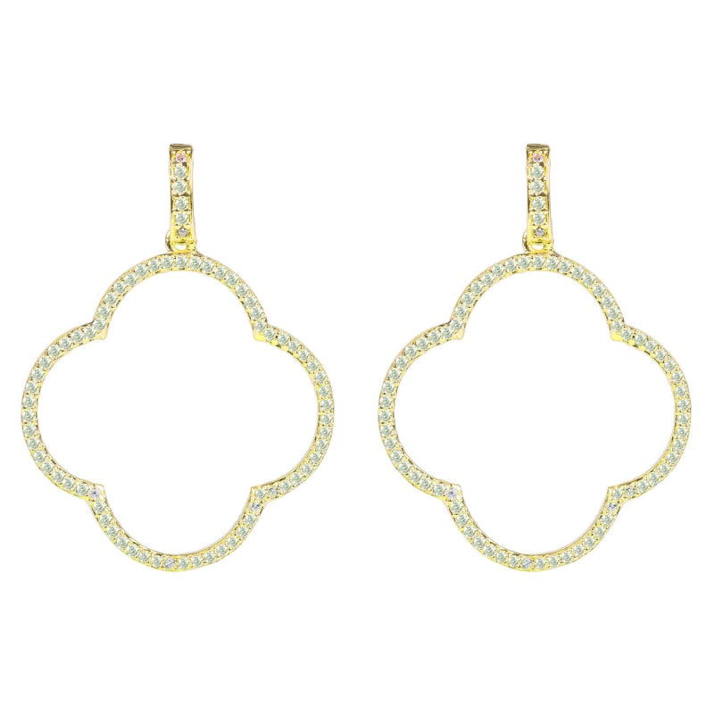 Thumbnail of Open Clover Large Drop Earrings White Cz Gold image