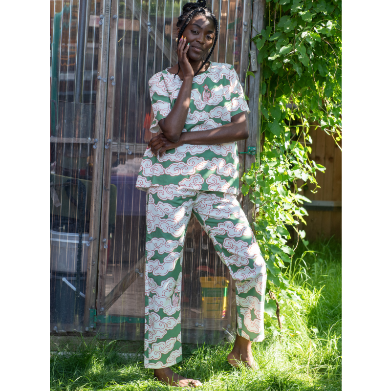 Organic Cotton & Linen Green Clouds Trousers Wild Clouds Wolf & Badger