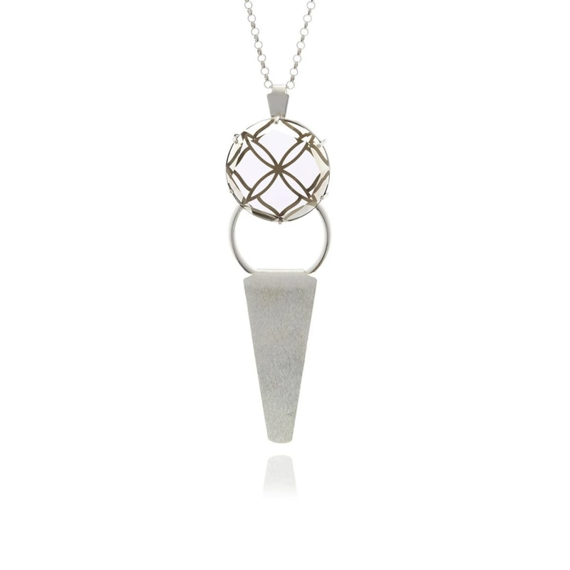 Thumbnail of Silver Smoky Crystal Releve Runway Round Crystal Triangle Pendant image