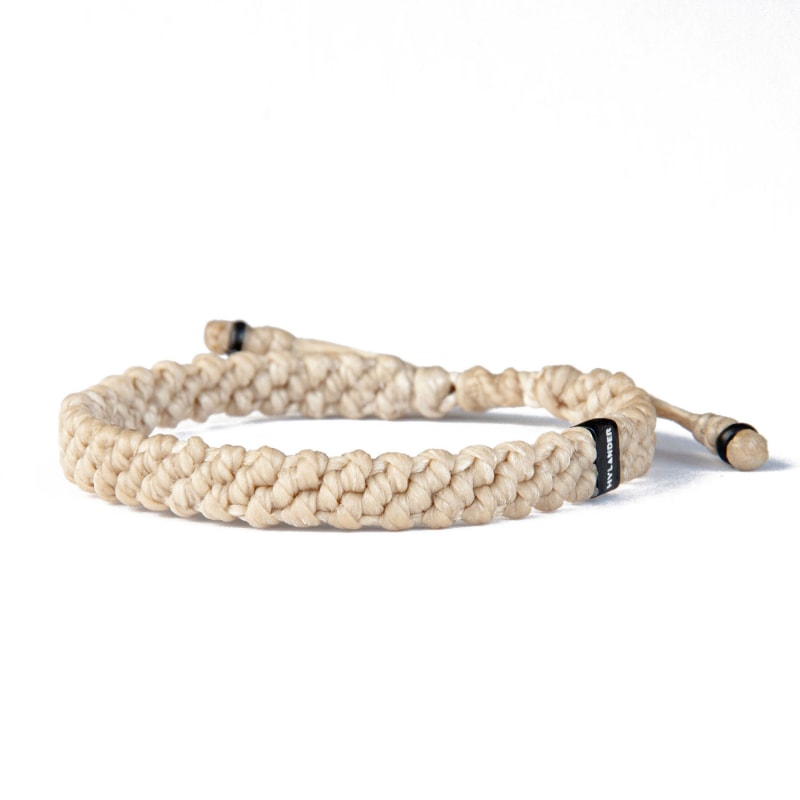 Thumbnail of Chunky Ecru Rope Bracelet Waxed Cord & Stainless Steel - Neutrals image