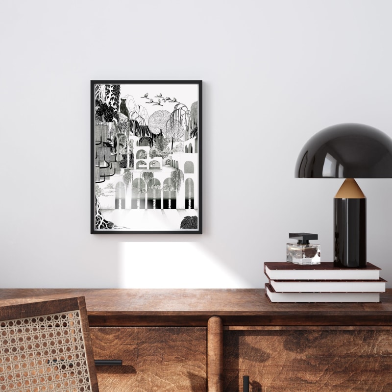 Thumbnail of Where The Cats Dream Monochromatic - Signed Art Print L image