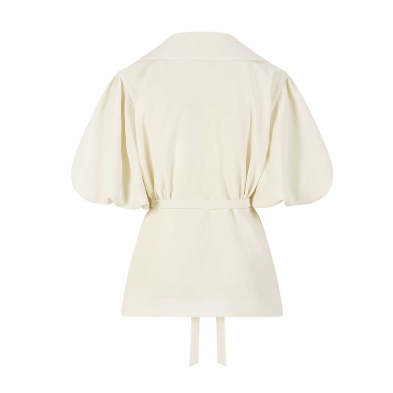 Thumbnail of Draped Puff Sleeve Tailored Blouse - Ivory image