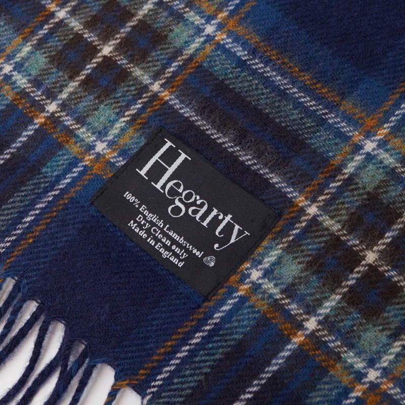 Thumbnail of Tan Check Blue Tartan Lambswool Scarf Mens image