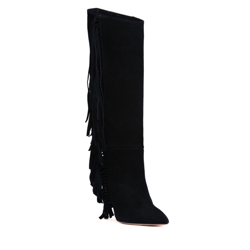 Black fringe boots with heel on sale