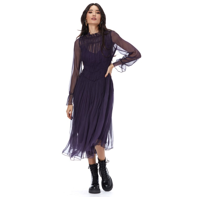 Thumbnail of Tania Midi Purple Silk Dress image