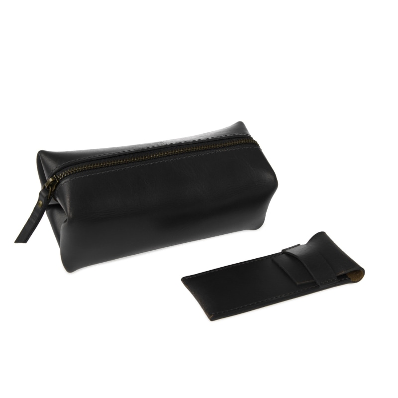 Thumbnail of Classic Black Leather Shaving Bag With Razor Cover image