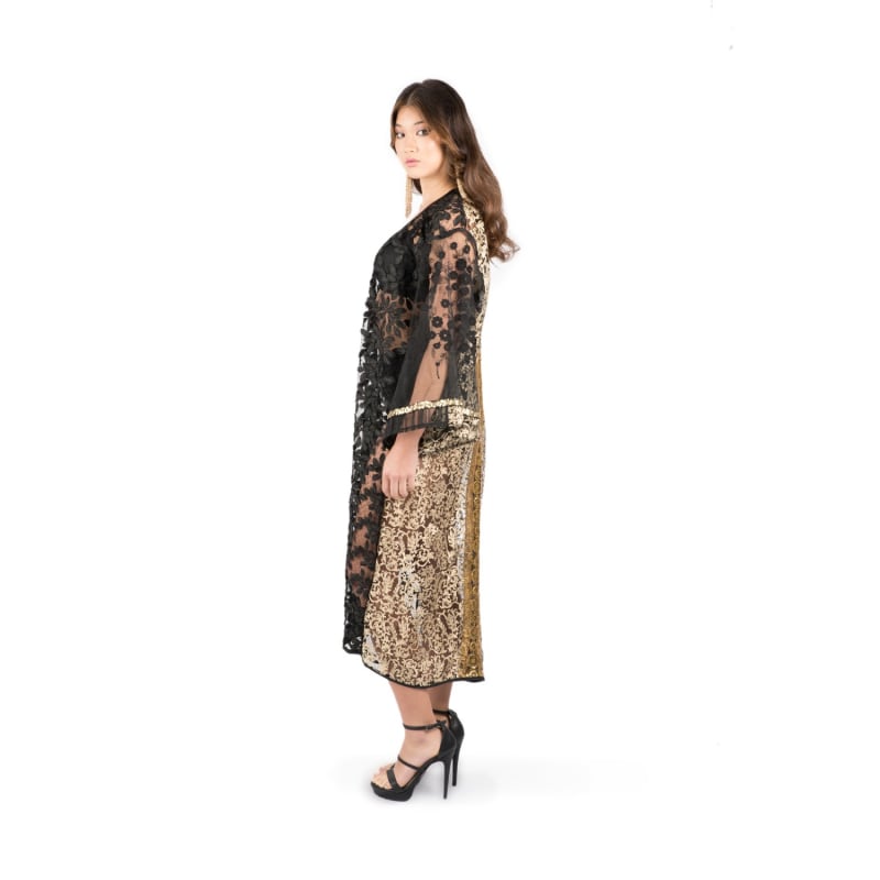 Thumbnail of Khaleesi - Golden Baroque Embossed Lace Robe With Embroidered Mesh And Sequin Trim image