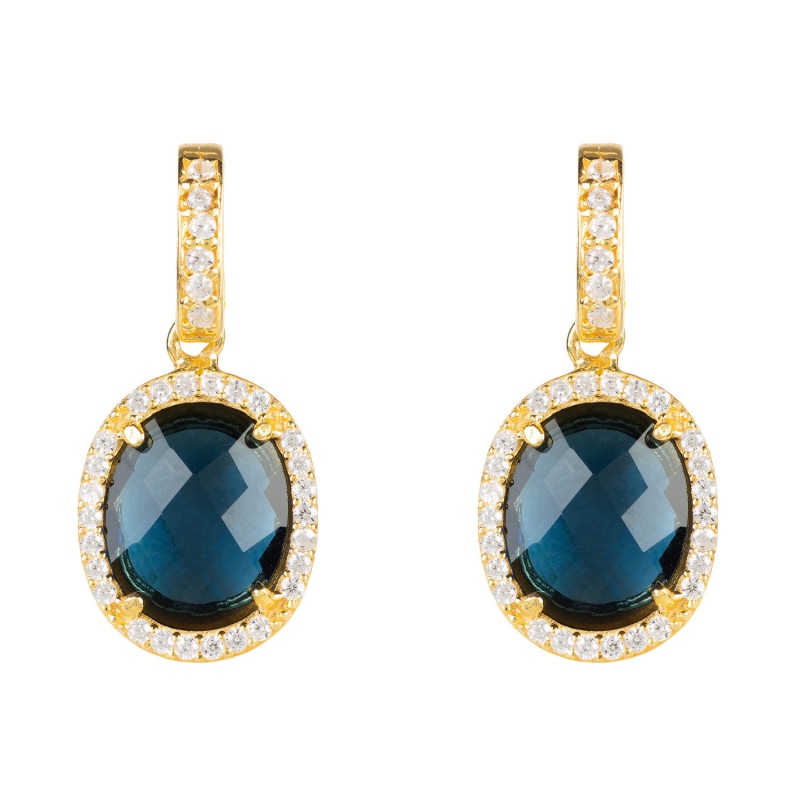 Thumbnail of Beatrice Oval Gemstone Drop Earrings Gold Sapphire Hydro image