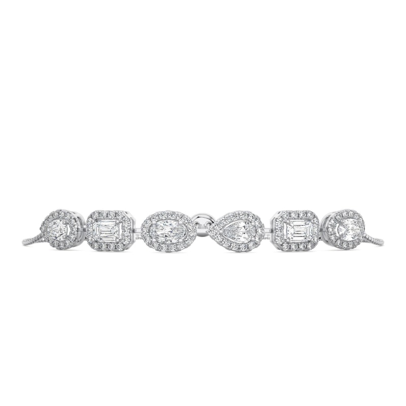 Thumbnail of Oval-Emerald Cut Halo Diamond Bolo-Chain Bracelet image