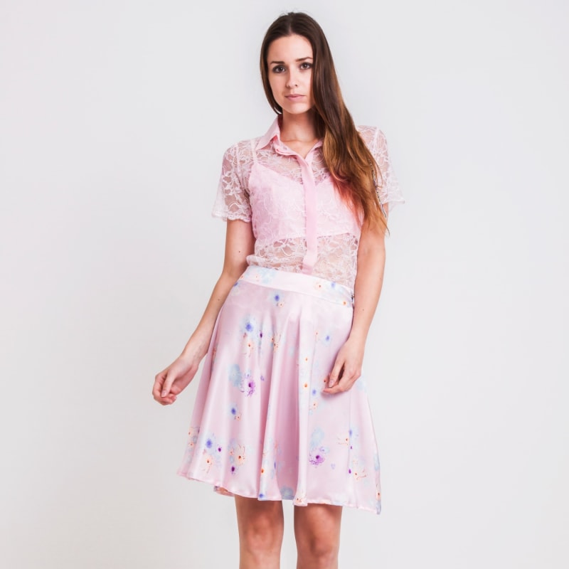 Thumbnail of Silk Midi Skirt Pink Beach Flower image