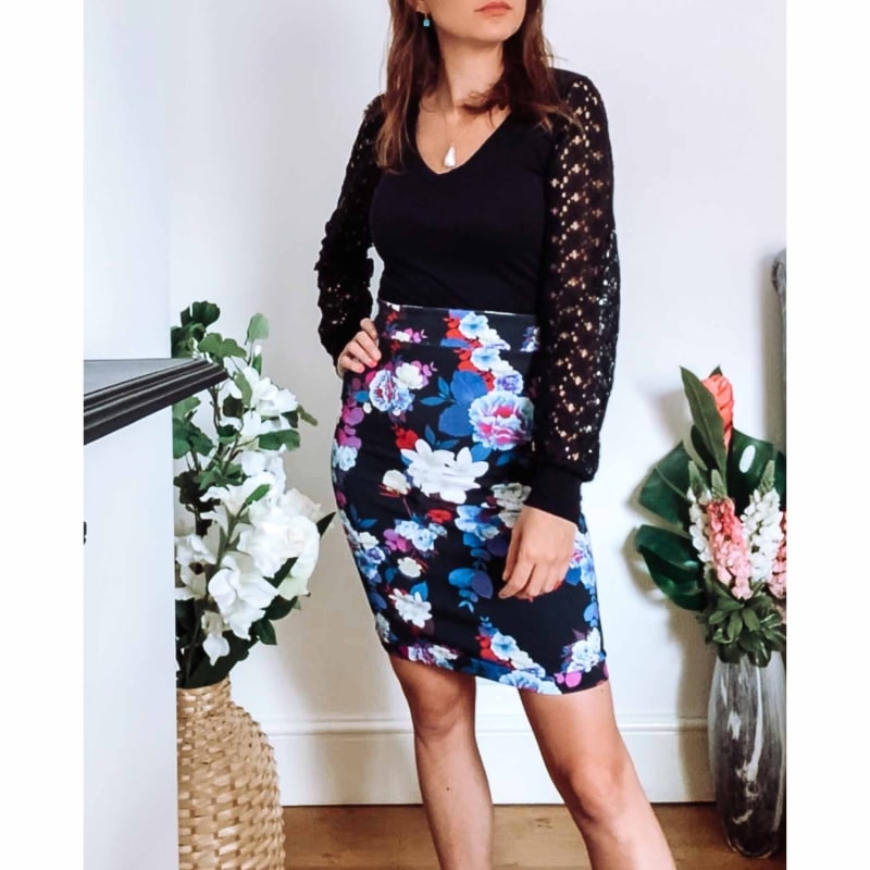 Thumbnail of Black Floral Jersey Skirt image