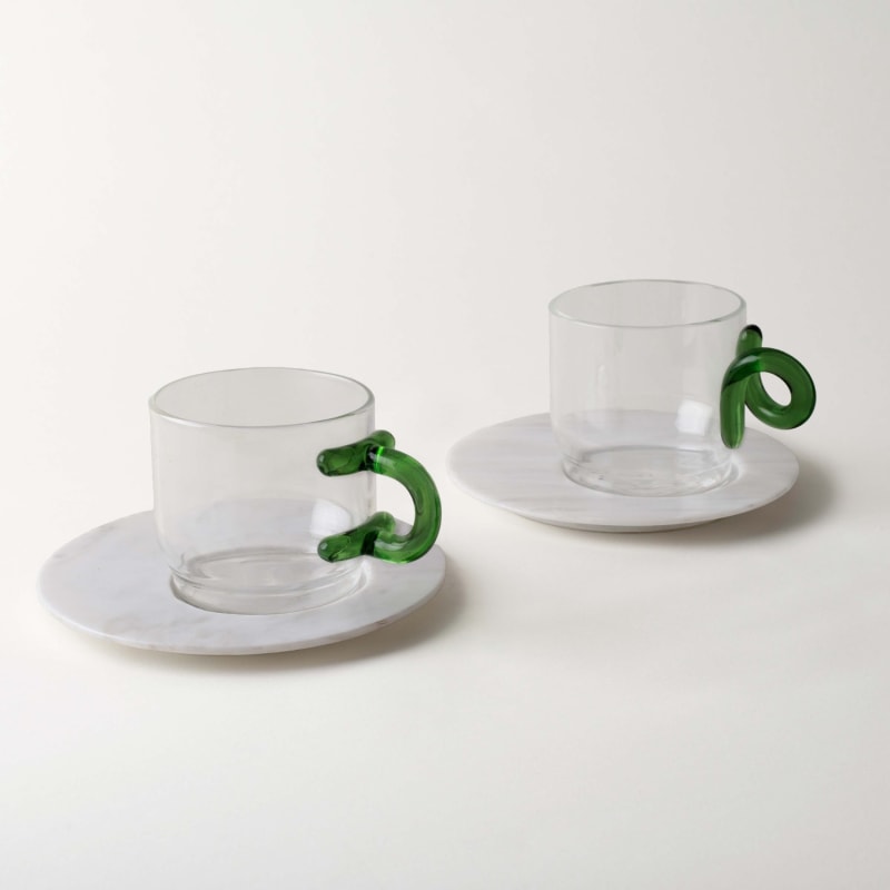 Thumbnail of "Tea Time" Coffee & Tea Glass Cup  With Ring-Shaped Handle - Green image