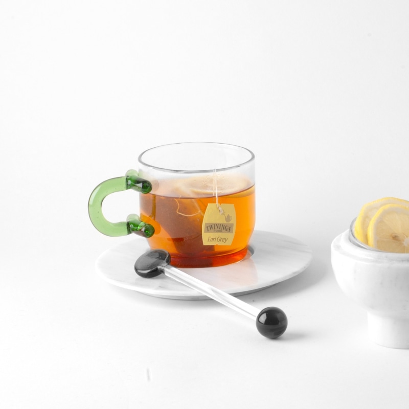 Thumbnail of "Tea Time" Coffee & Tea Glass Cup  With Ring-Shaped Handle - Green image