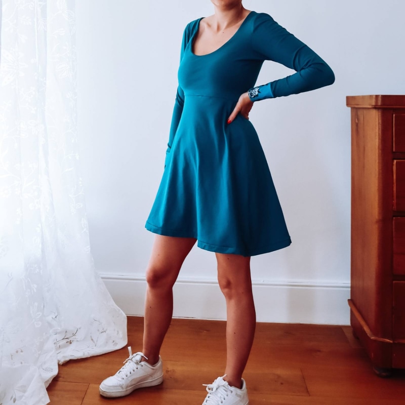 Teal A-Line Cotton Jersey Dress | Sophie Cameron Davies | Wolf 