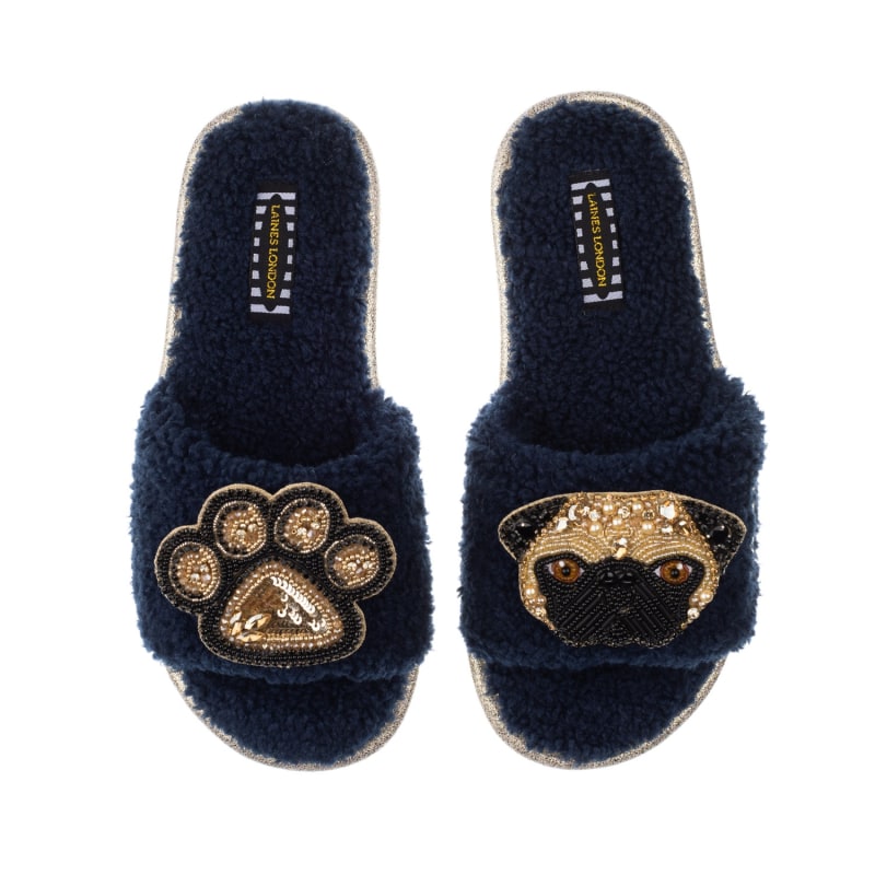 Navy fluffy sliders best sale
