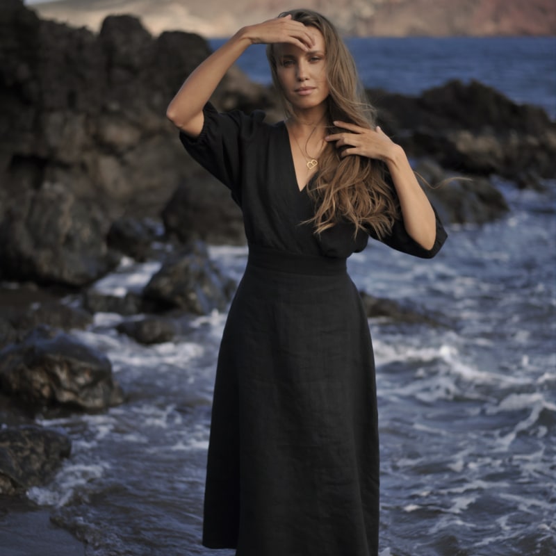 Temptation Linen Dress In Black by Bohomey