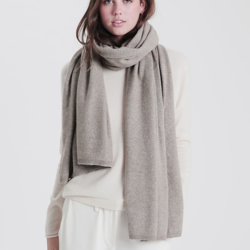 Grey Melange Oversized Cashmere Wool Scarf