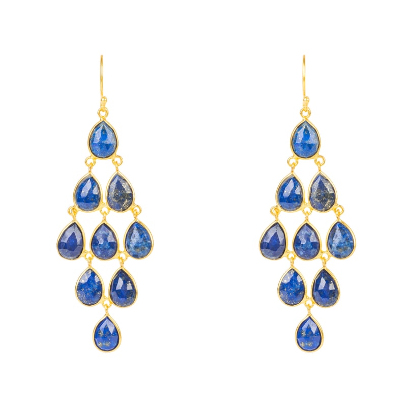 Thumbnail of Erviola Gemstone Cascade Earrings Gold Lapis Lazuli image