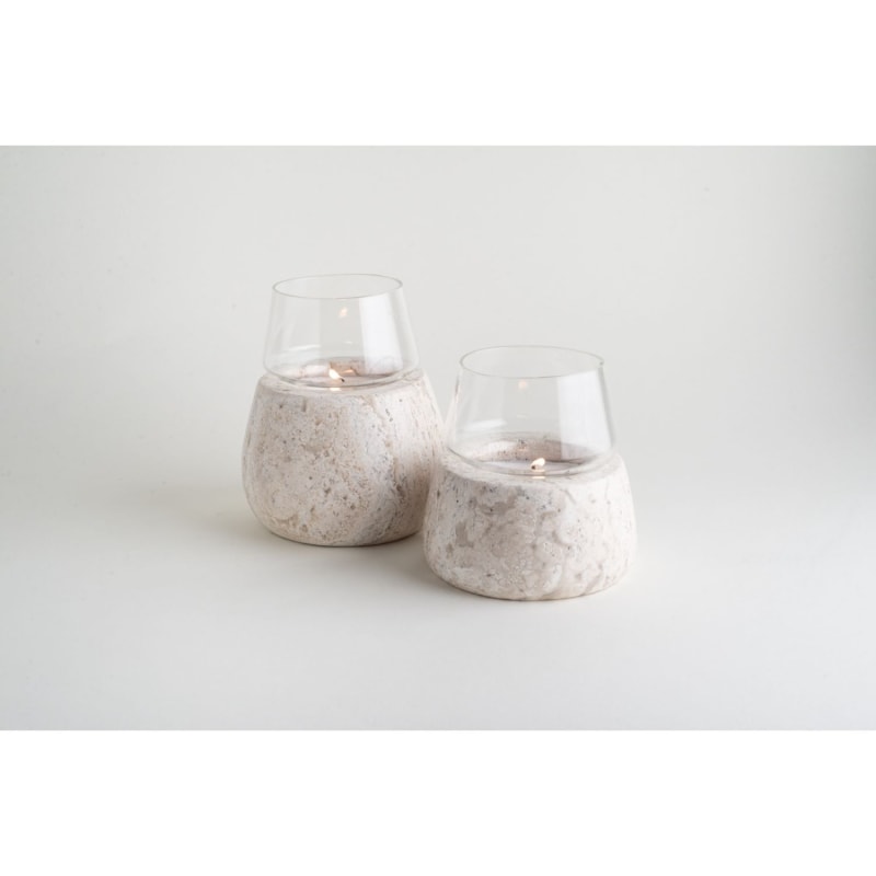 Thumbnail of Vaina Medium Candle Holder Glass  - Travertine Marble image