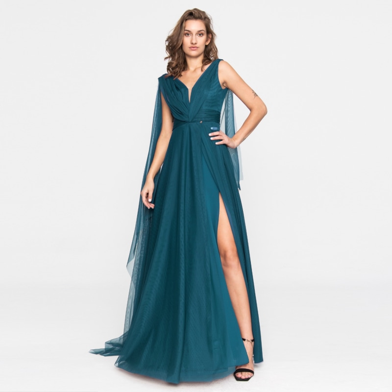 Thumbnail of Terracotta Tulle Evening Gown Petrol Blue image