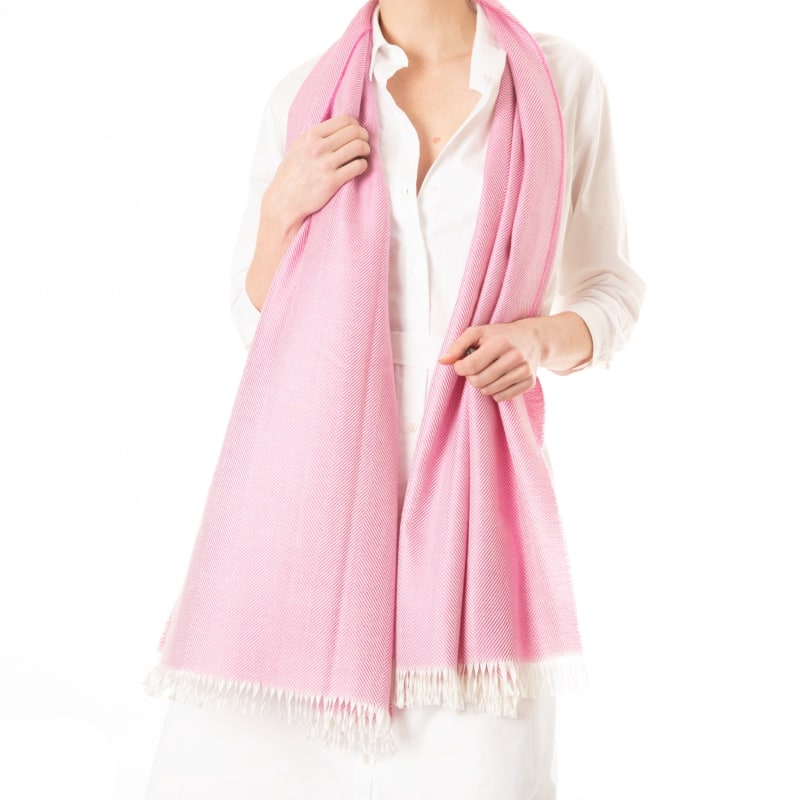 Thumbnail of Marquee Lipstick Pink Herringbone Cashmere & Silk Stole image