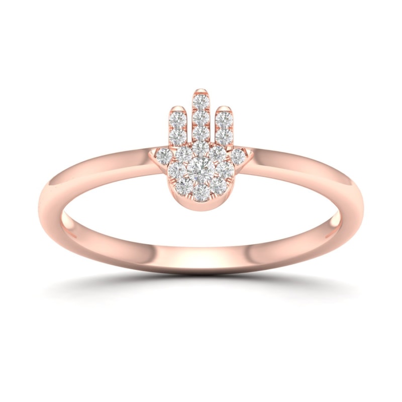 Thumbnail of Solid Rose Gold Natural Diamond Hamsa Ring Handmade Jewelry image