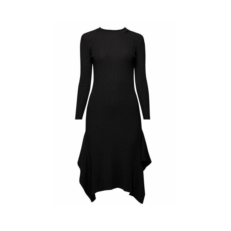 Thumbnail of Alexa Asymmetric Ribbed Wool Midi Dress In Black image