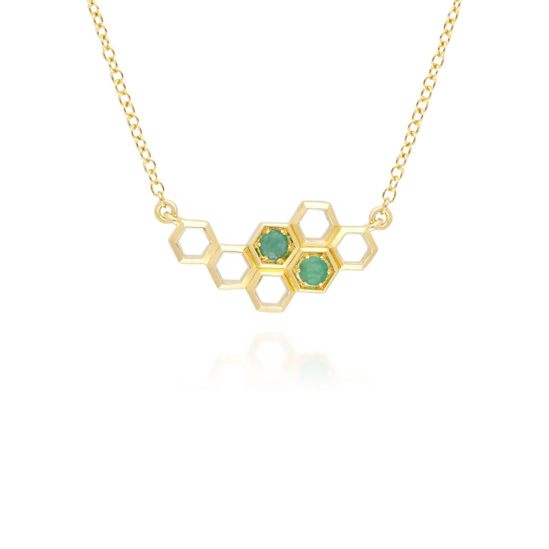 Thumbnail of Honeycomb Emerald Link Necklace In Yellow Gold image