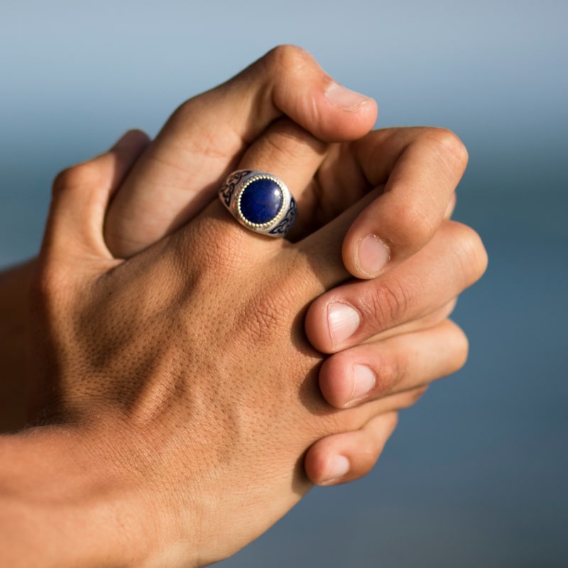 Thumbnail of Lapis Lazuli Stone Signet Ring In Sterling Silver With Enamel image