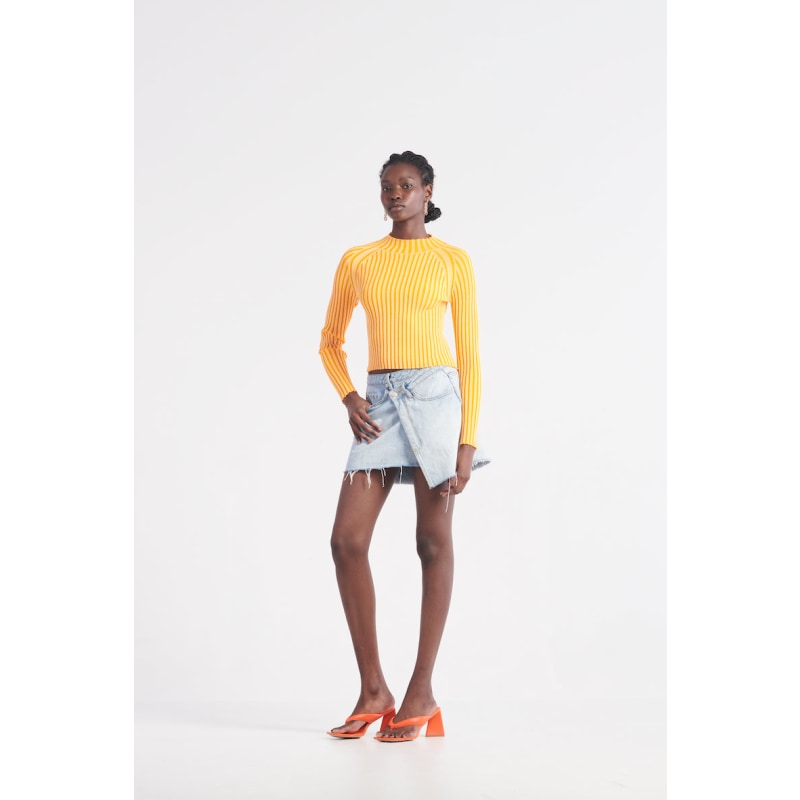 Thumbnail of The All Sorts Two-Tone Knit Top - Orange Crush image