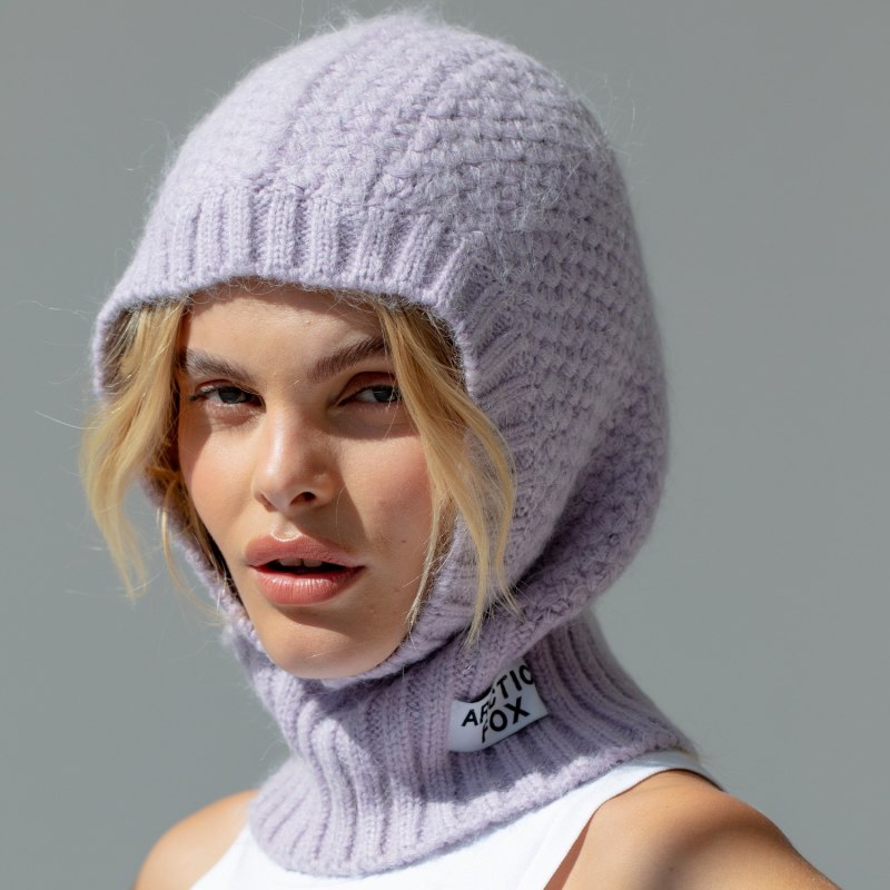 The Alpaca Balaclava Fitted Hood In Lilac | Arctic Fox & Co. | Wolf & Badger | Strickmützen