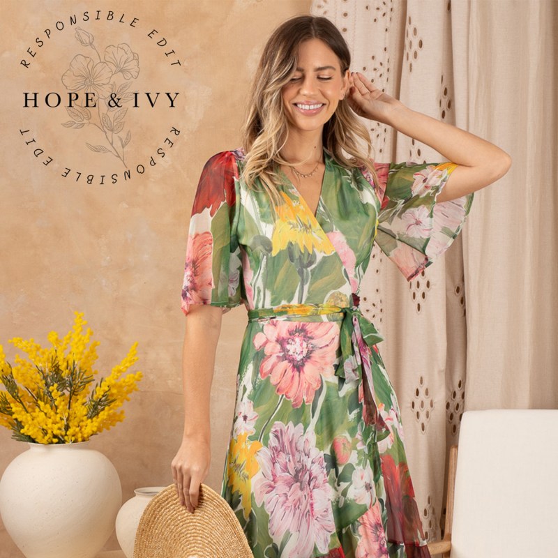 Thumbnail of The Amira Flutter Sleeve Maxi Wrap Dress With Tie Waist image