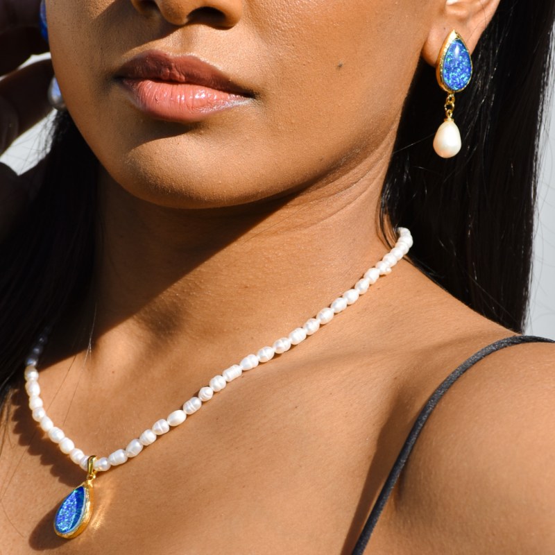 Thumbnail of Cherish Pearl Necklace -Blue ,Green image