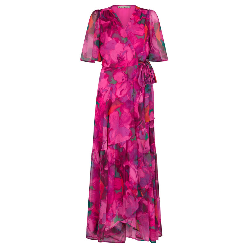 Thumbnail of The Corinne Flutter Sleeve Maxi Wrap Dress With Tie Waist image