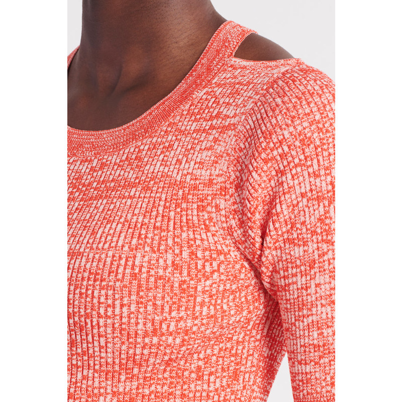 Thumbnail of The Cut It Out Crop Knit Top - Ferrari Red & Cream image