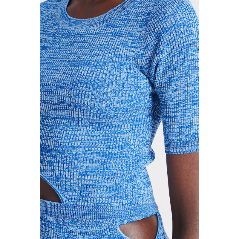 Thumbnail of The Cut It Out Crop Knit Top - Navy & Ocean Blue image