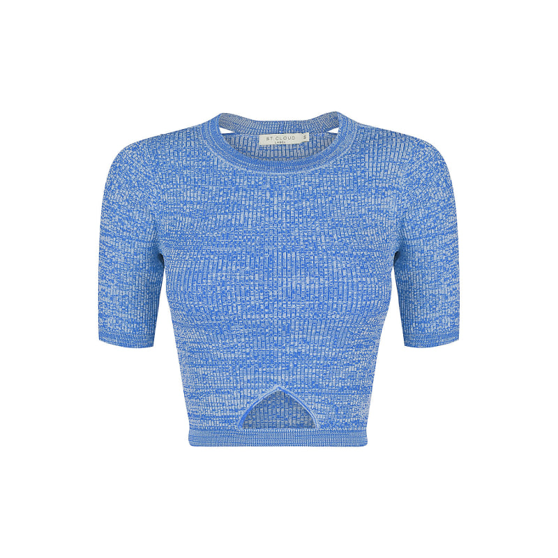 Thumbnail of The Cut It Out Crop Knit Top - Navy & Ocean Blue image