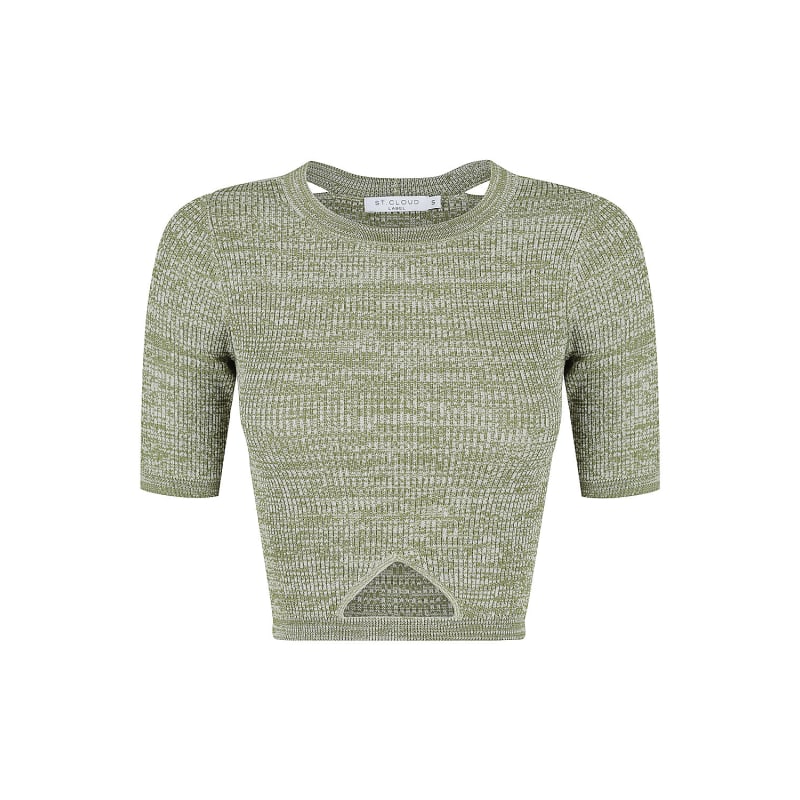 Thumbnail of The Cut It Out Crop Knit Top - Olive & Cream image