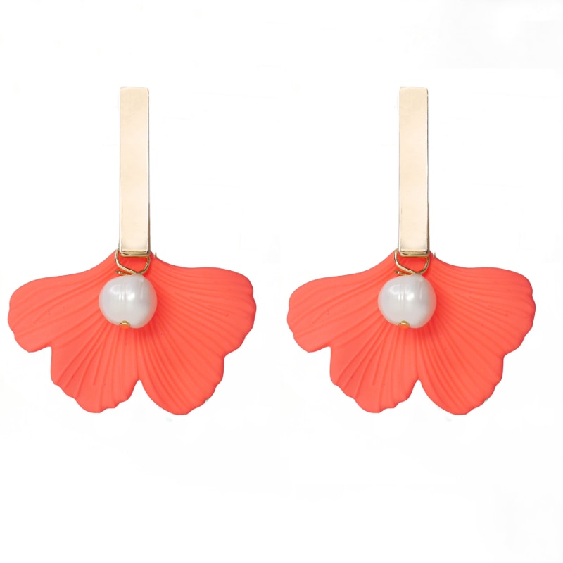 Thumbnail of The Daphne Gold Bar & Coral Ginkgo Statement Earrings image