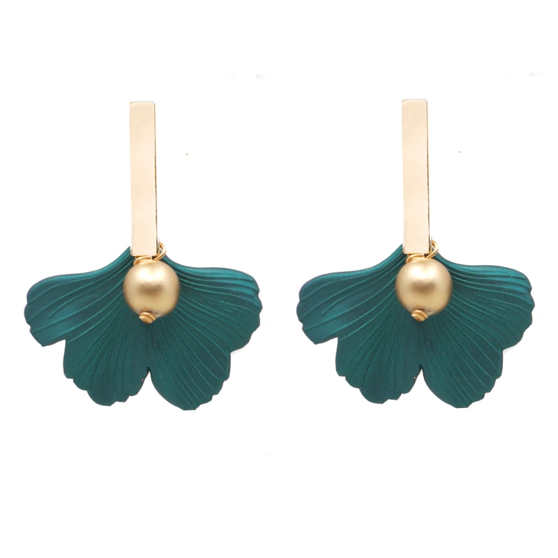 Thumbnail of The Daphne Gold Bar & Emerald Green Ginkgo Statement Earrings image